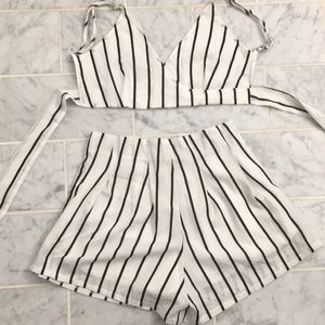 zaful striped top and short set
